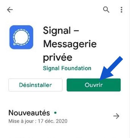 Messagerie Signal sur le PlayStore