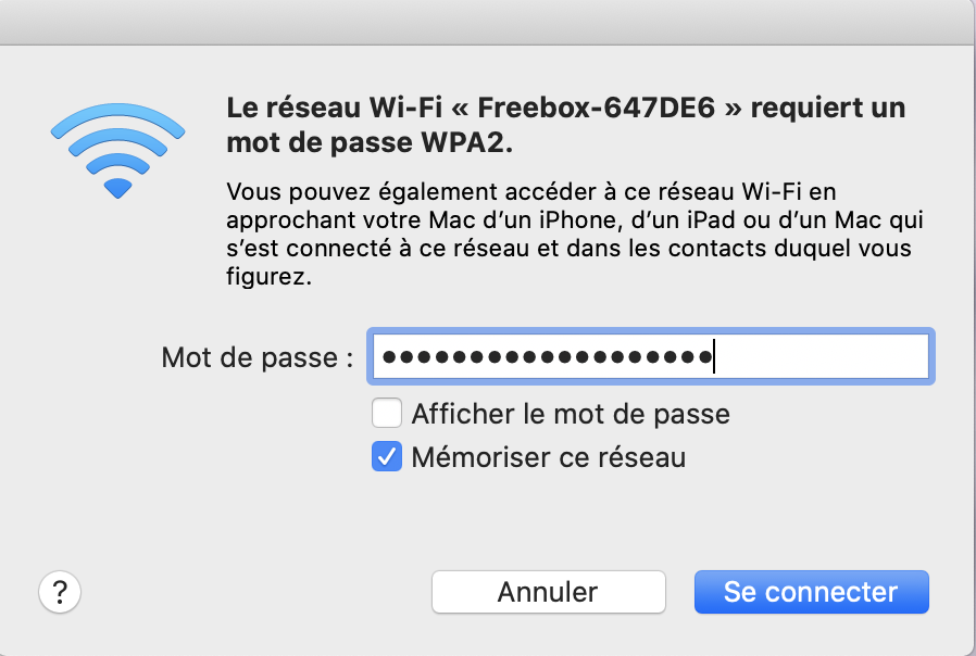 Saisie du mot de passe de connexion sur MacOS