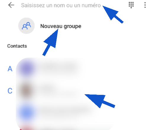 Sélectionnez contact pour envoyer un message