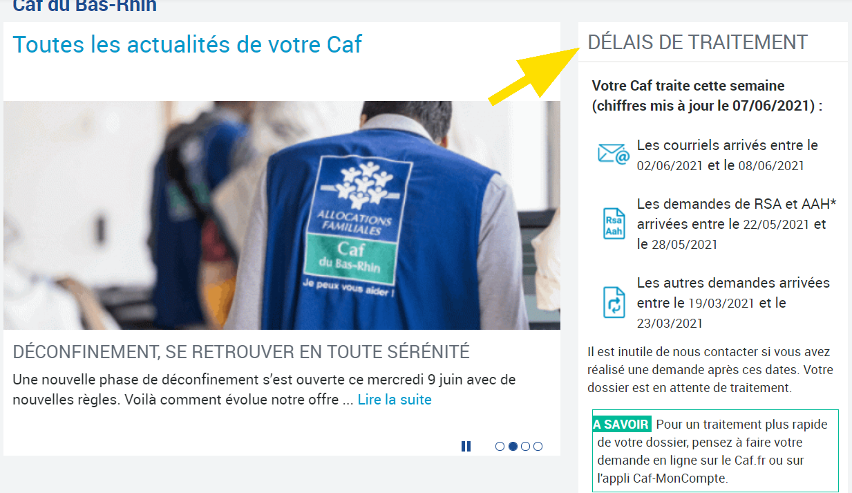 Page d'accueil ma Caf délais de traitement
