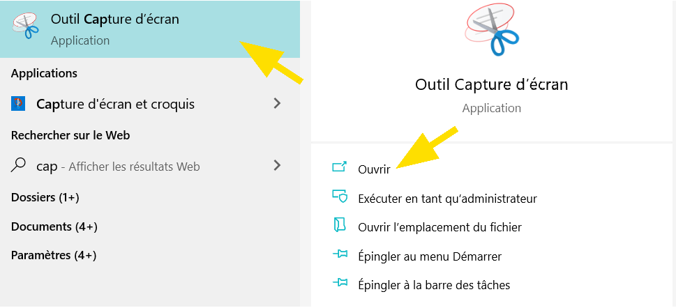 Cherchez et ouvrir l'outil de capture d'écran