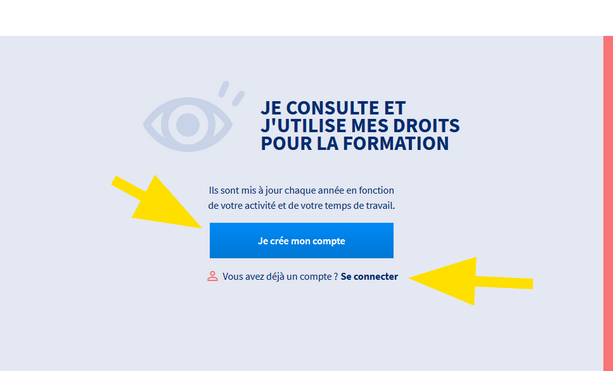 Page pour créer son compte CPF ou se connecter