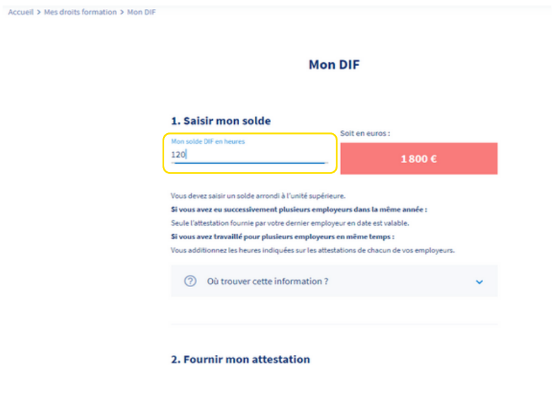 Champ pour saisir votre solde DIF