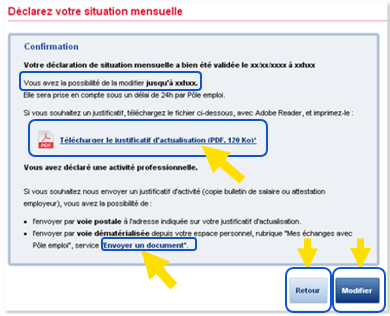 Liens pour télécharger votre justificatif d'actualisation et pour envoyer un document par voie dématérialisée