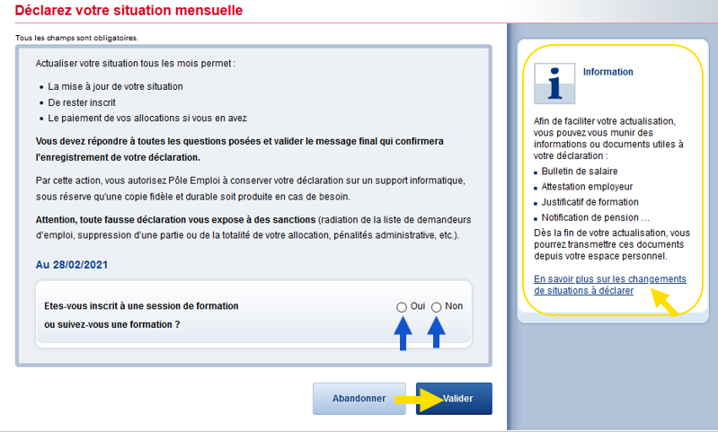 Déclaration de situation mensuelle