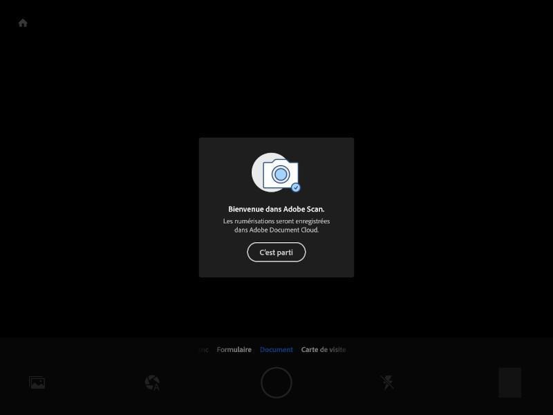 Fenêtre de confirmation de création de votre compte Adobe Scan
