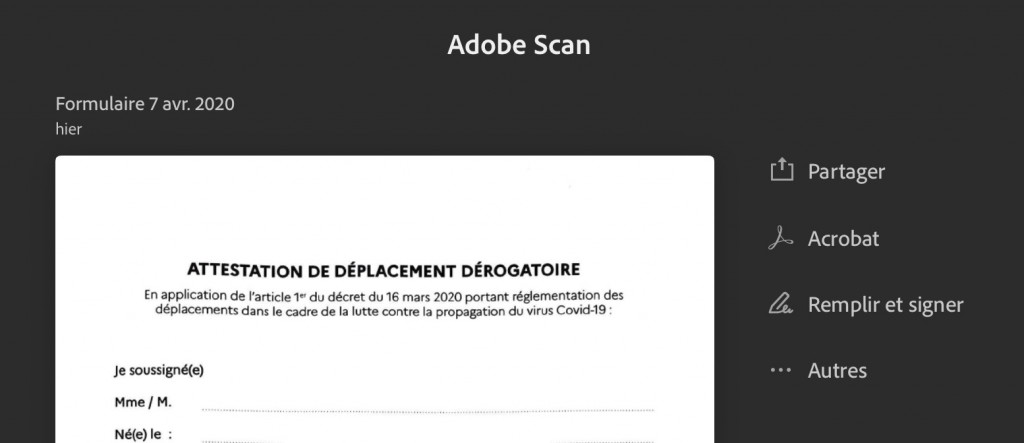 Fenêtre pour partager son document sur iOS