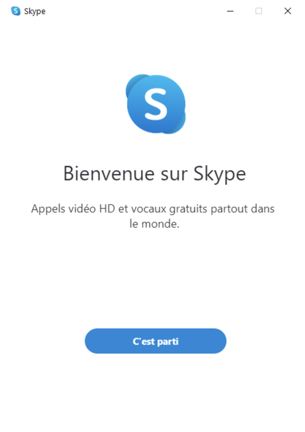 Fenêtre de bienvenu de Skype