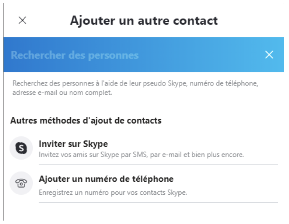 Fenêtre pour ajouter des contacts