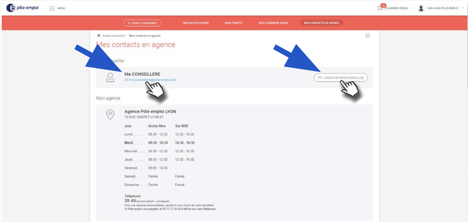 Adresse mail de votre conseiller Pôle Emploi pour le contacter