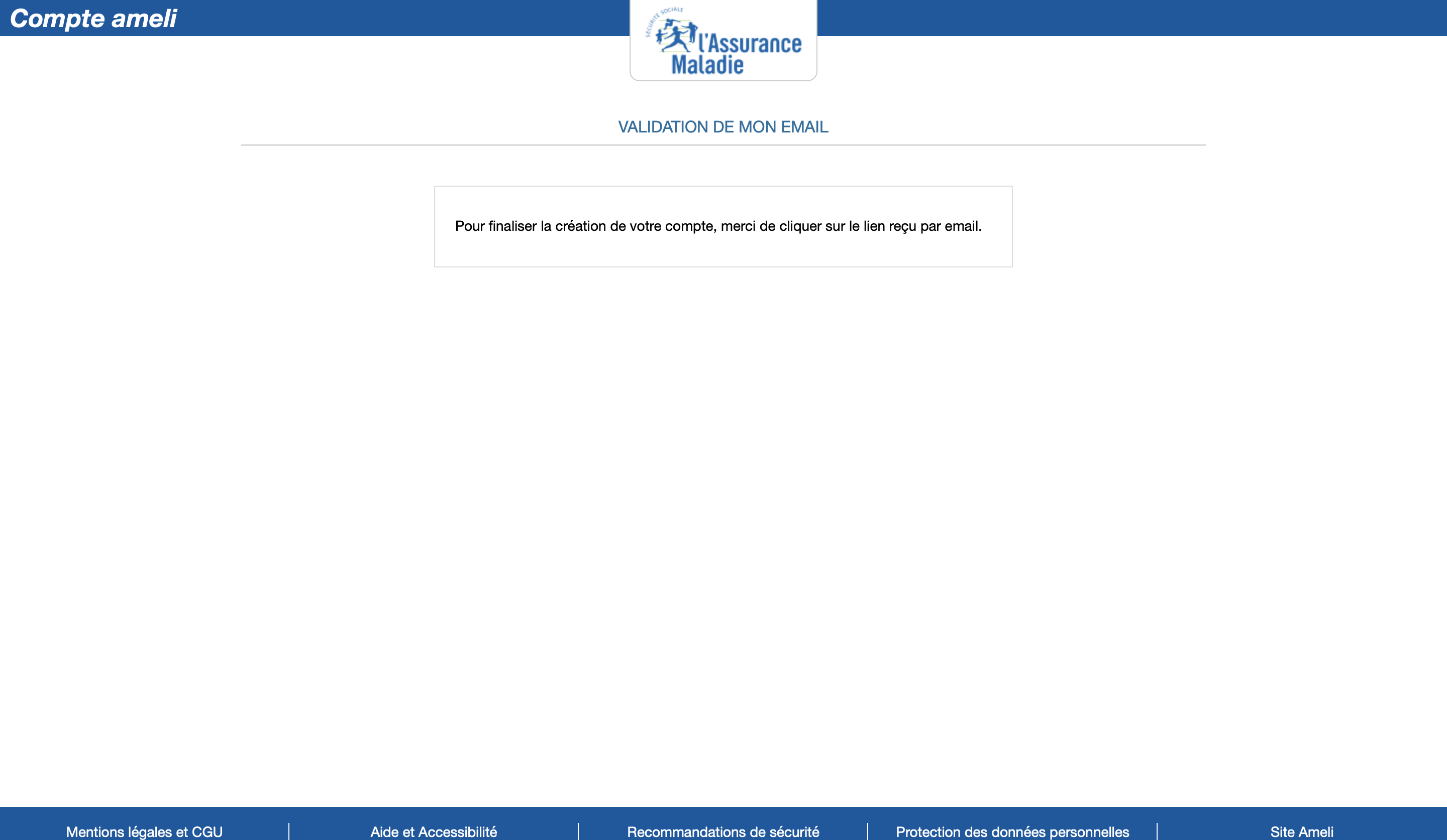 Recommandation pour cliquer sur le lien reçu par mail afin de finaliser la création du compte