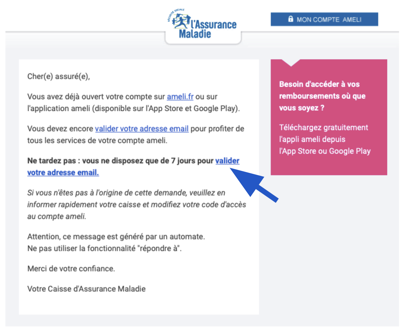 Lien pour envoyer mail de validation