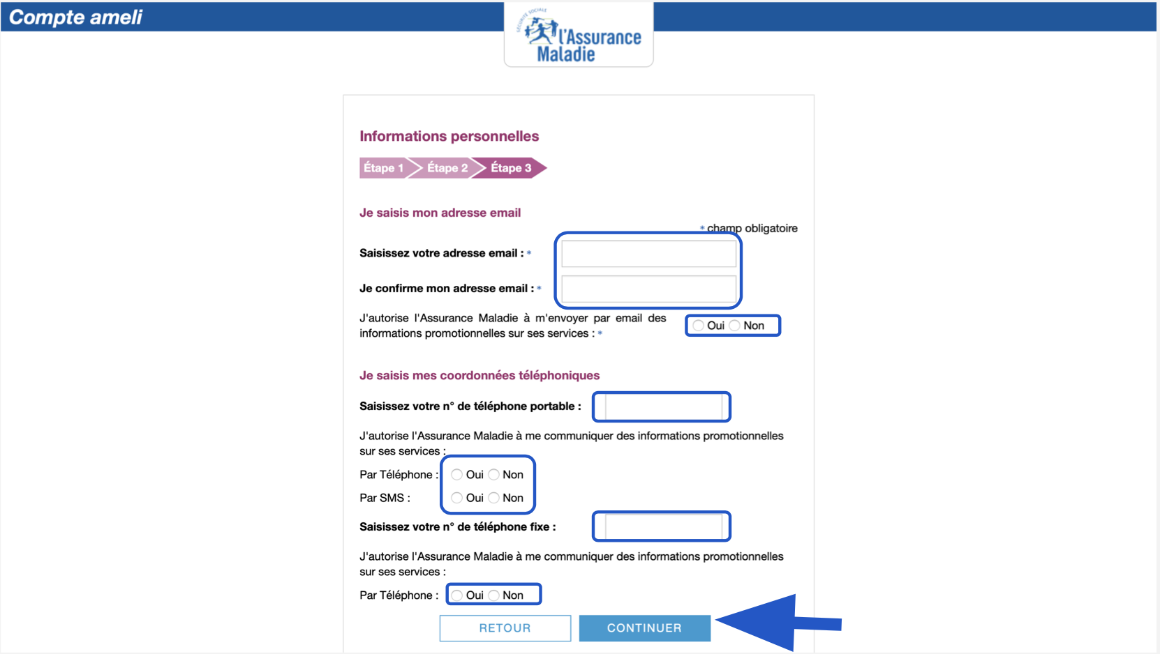 Formulaire pour renseigner ses informations personnelles