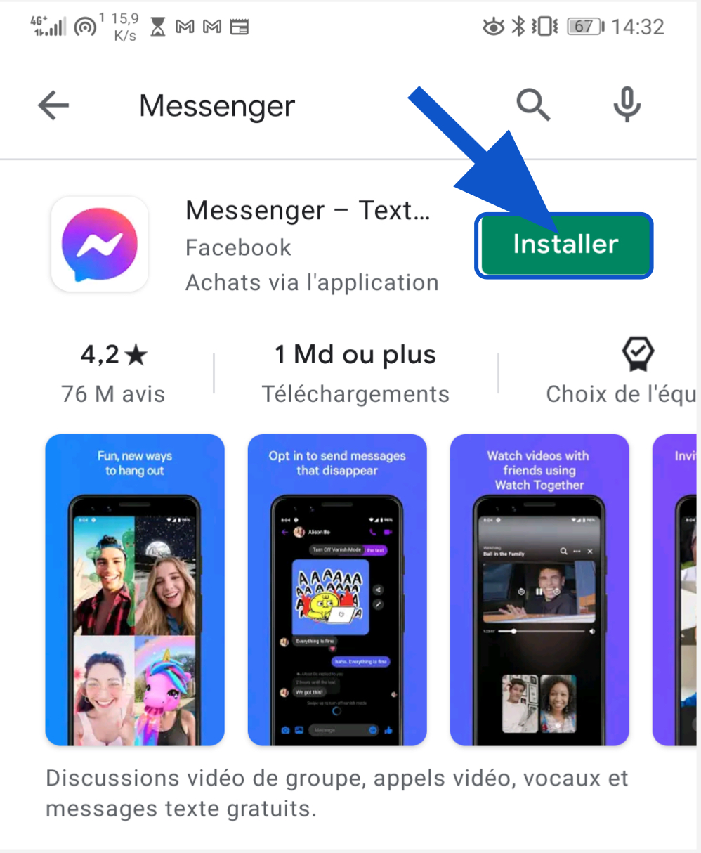 Bouton pour installer l'application Facebook Messenger