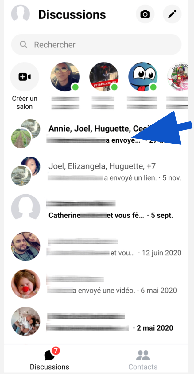 Onglet Discussions de Facebook Messenger