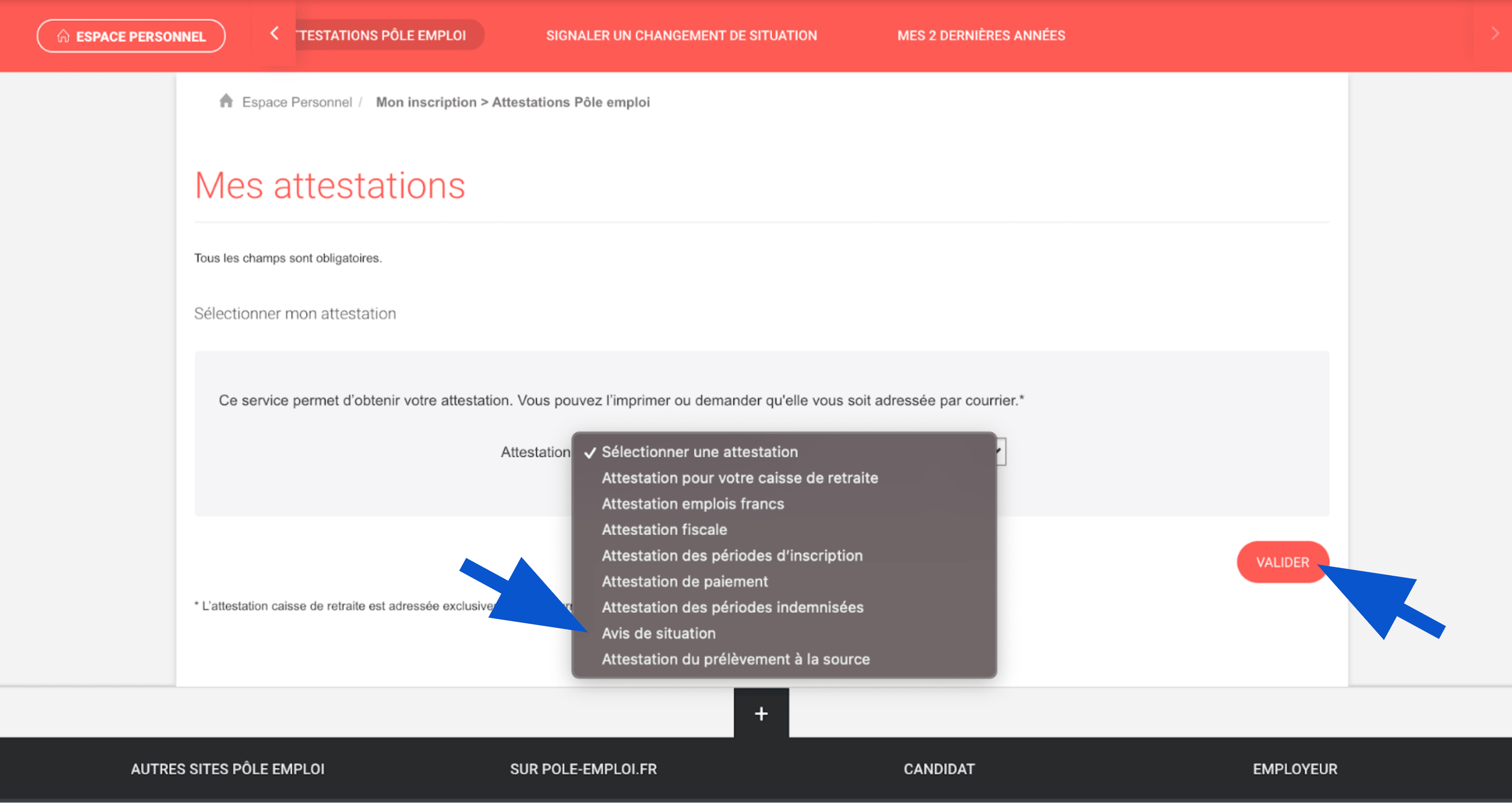 Télécharger une attestation d'avis de situation