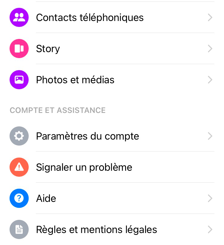 Paramètres Facebook Messenger