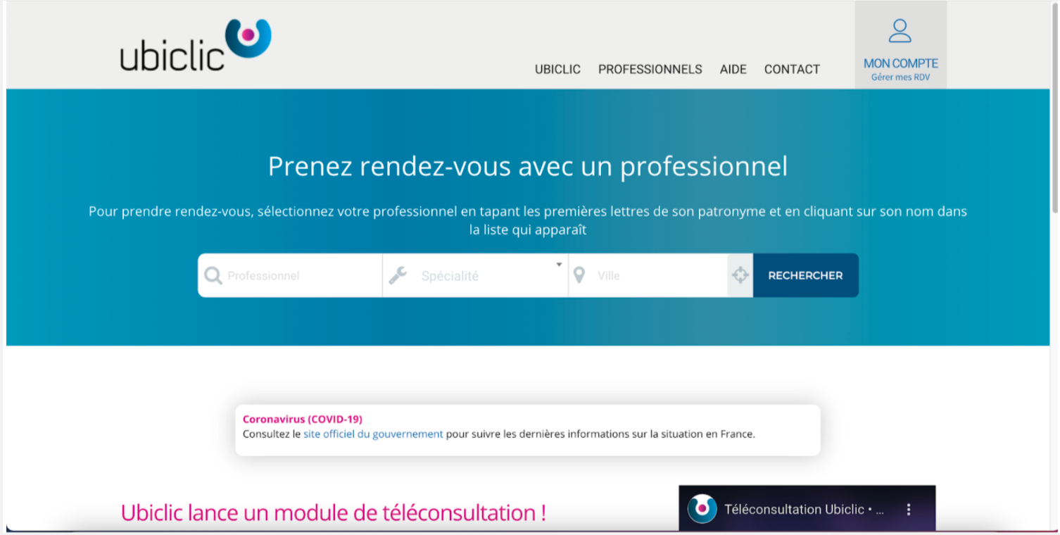 Page d'accueil du site internet Ubiclic