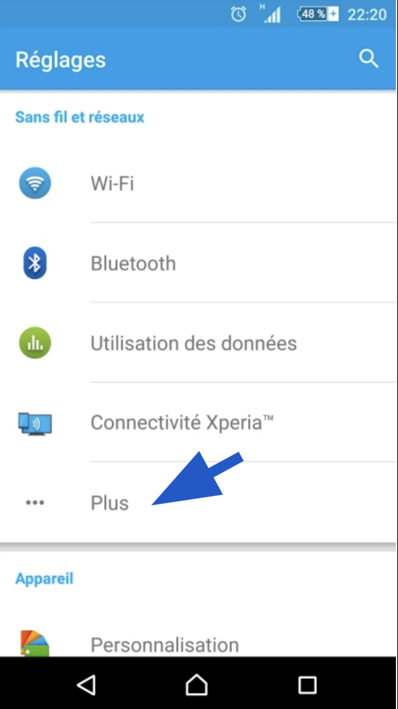 Menu sous Android