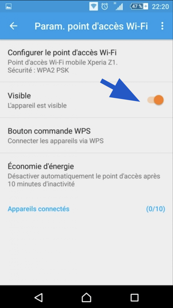 Curseur de visibilité du smartphone Android