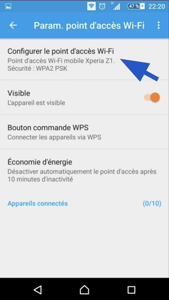 Menu de configuration du point d'accès