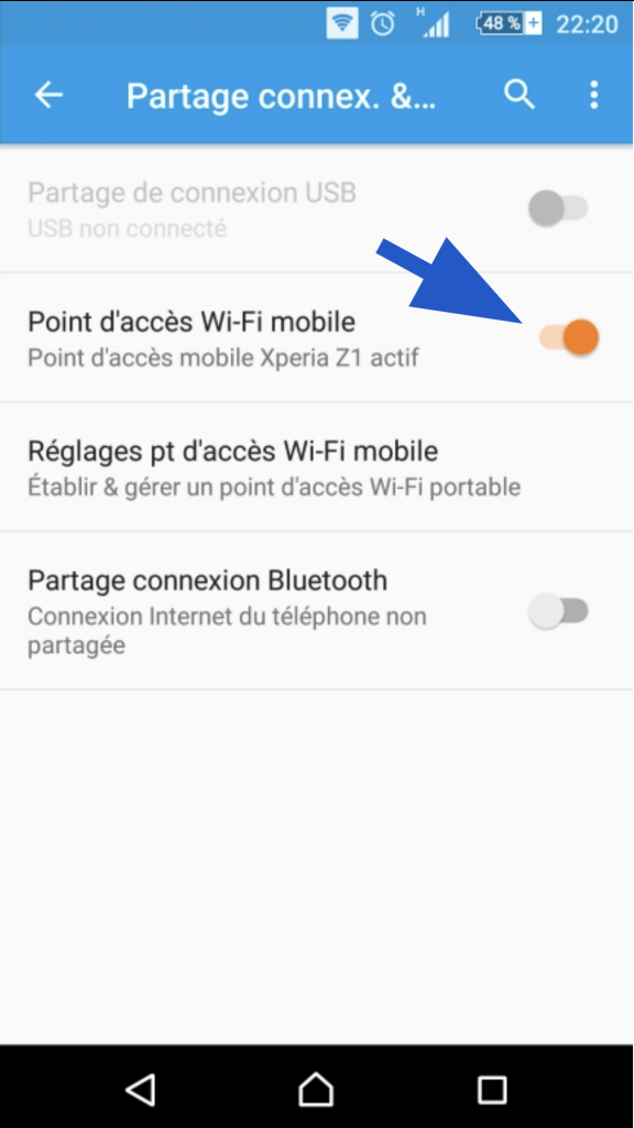Activation du point d'accès Wifi mobile