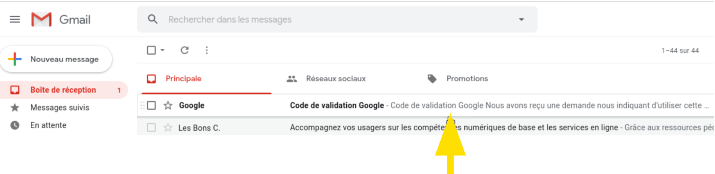 Mail contenant le code de récupération du mot de passe