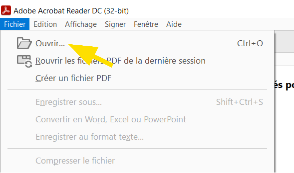 Ouvrir un PDF depuis Acrobat ReaderDC