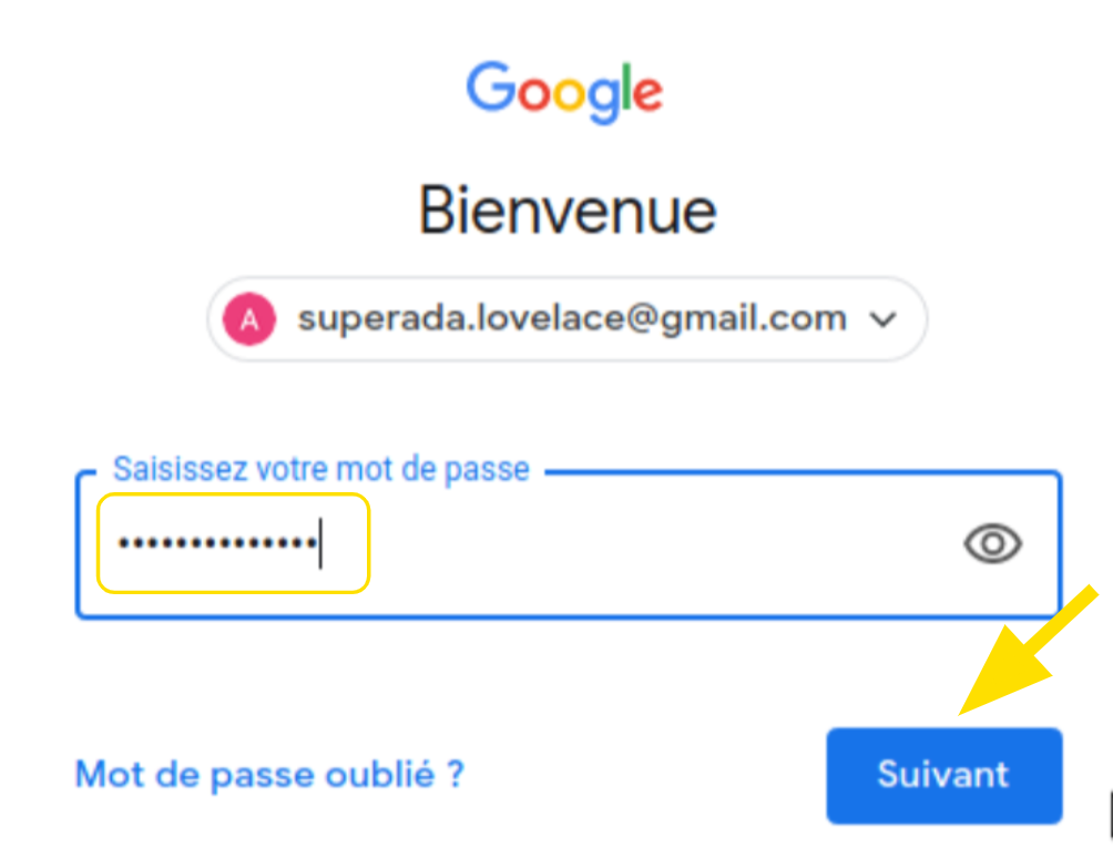 Champ pour saisir son mot de passe afin de se reconnecter au service