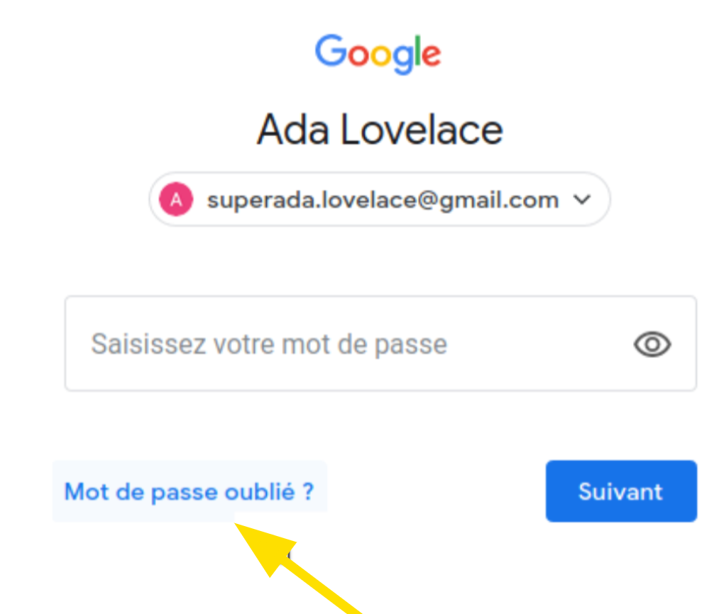 Lien pour récupérer son mot de passe du compte Gmail