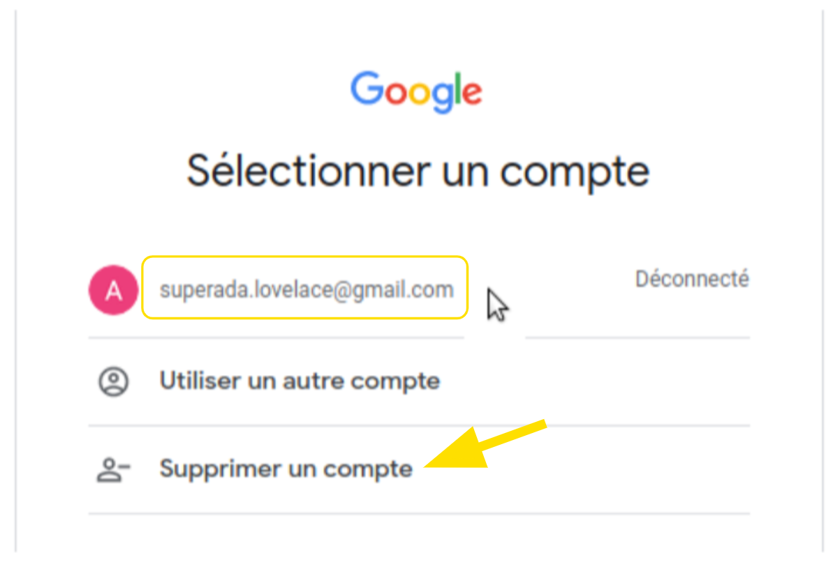 Fenêtre pour choisir son adresse Gmail afin de se reconnecter au service