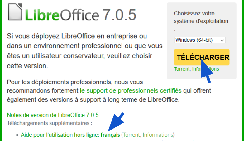 Choix de la version à télécharger de LibreOffice