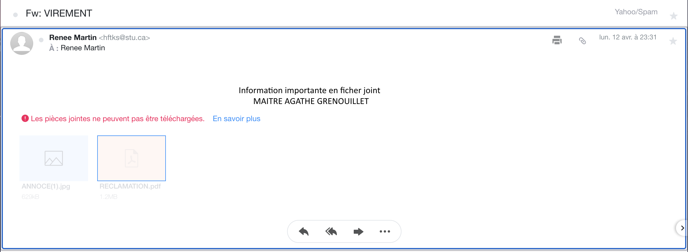 Exemple d'email frauduleux images non téléchargées