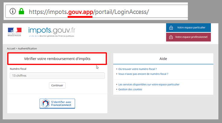 Exemple d'email frauduleux phishing impôts