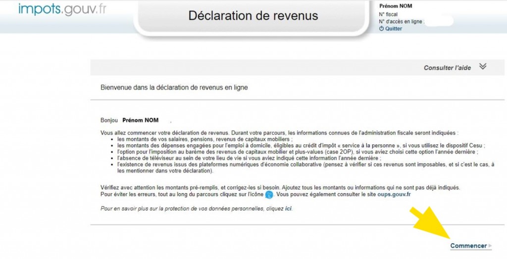 Commencer sa déclaration en ligne
