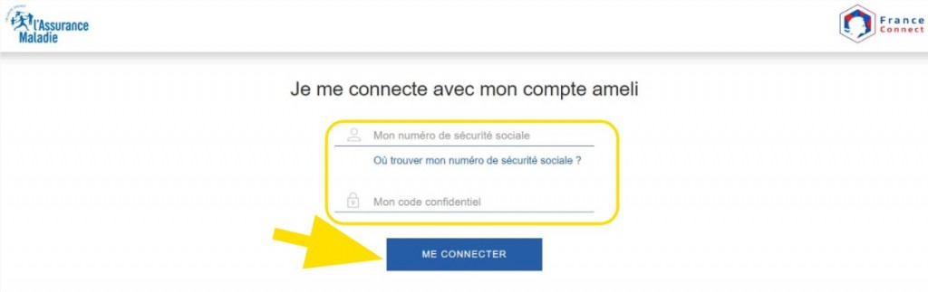 Formulaire de saisie des identifiants ameli