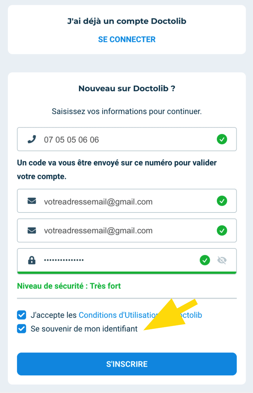 Mémorisation identifiant Doctolib
