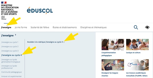 Onglet pour accéder au cycle 4 du site Eduscol