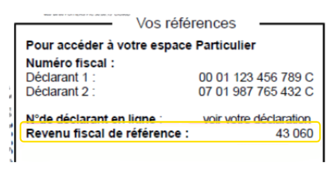 Expemple d'un avis d'imposition où l'on peut trouver le revenu fiscal de référence