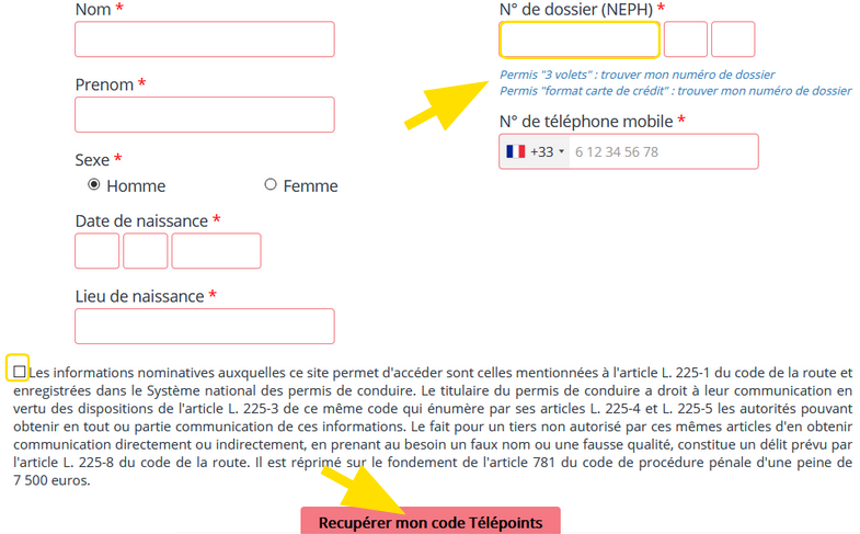 Cadre pour indiquer le numéro de dossier