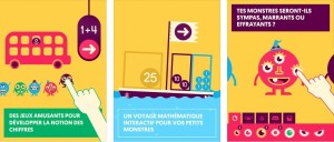 3 affichettes illustrant l'application Quick maths Jr