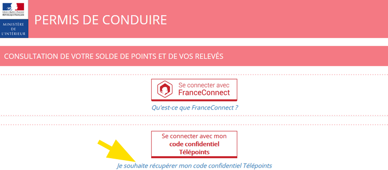 Cliquez sur : Je souhaite récupérer mon code confidentiel Télépoints