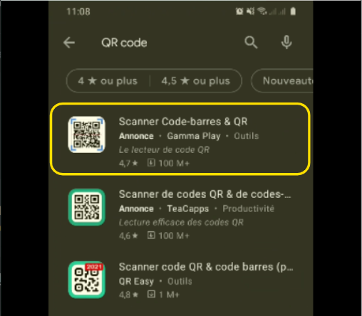 Choix de l'application à télécharger