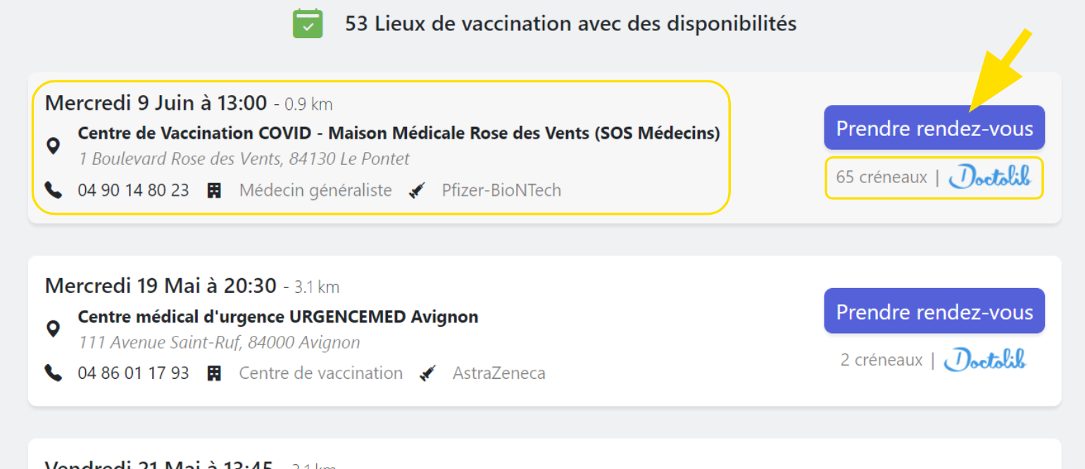 Liste des différents centres de vaccination