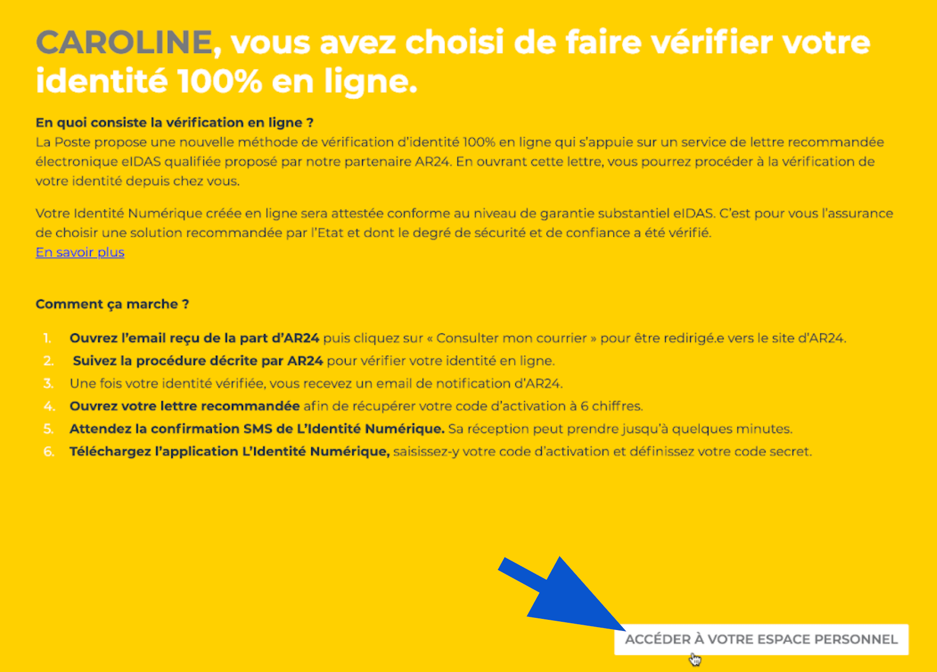 Accès à l'espace personnel pour créer son identité numérique La Poste