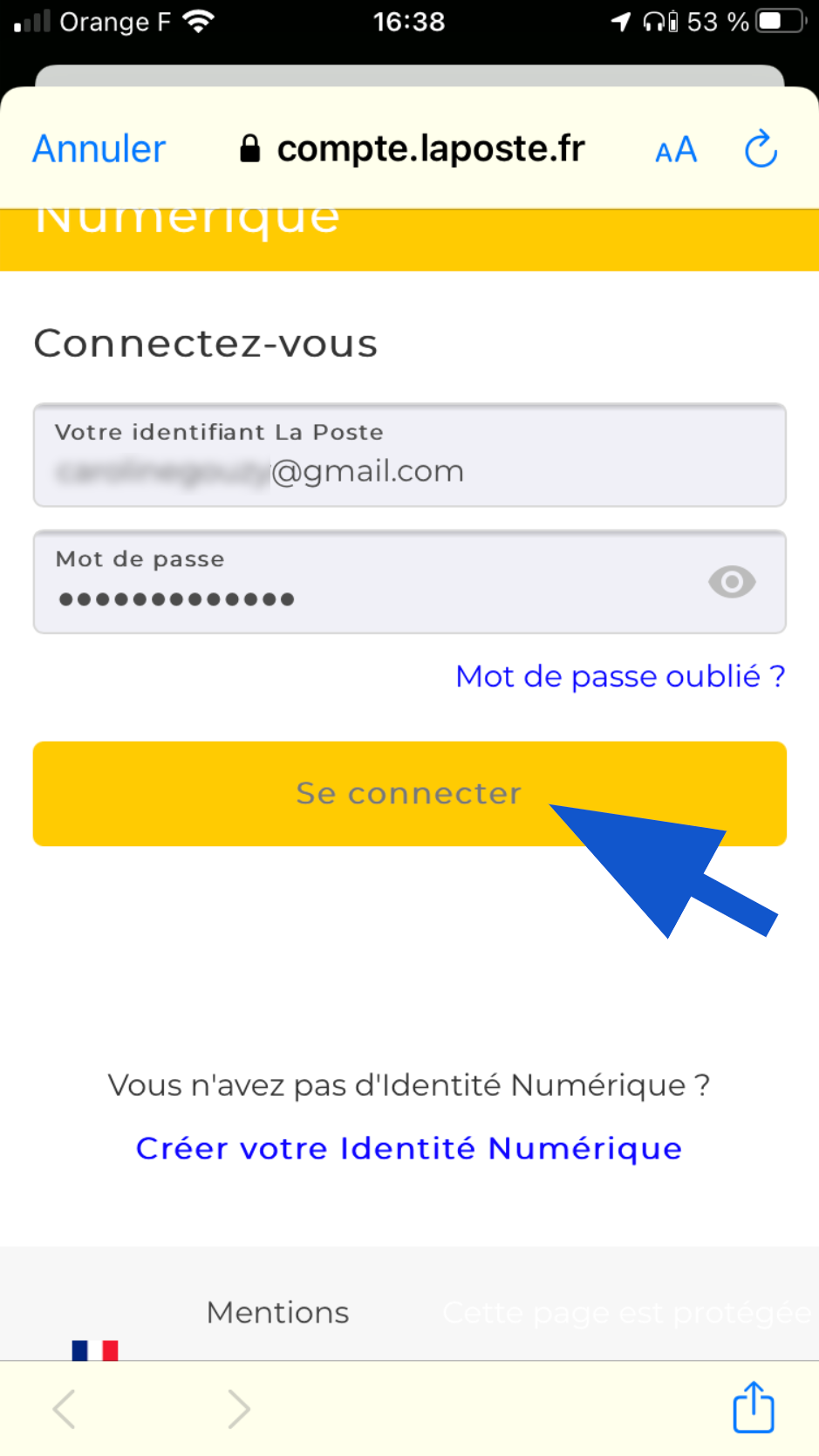 Connexion à l'application Identité numérique La Poste