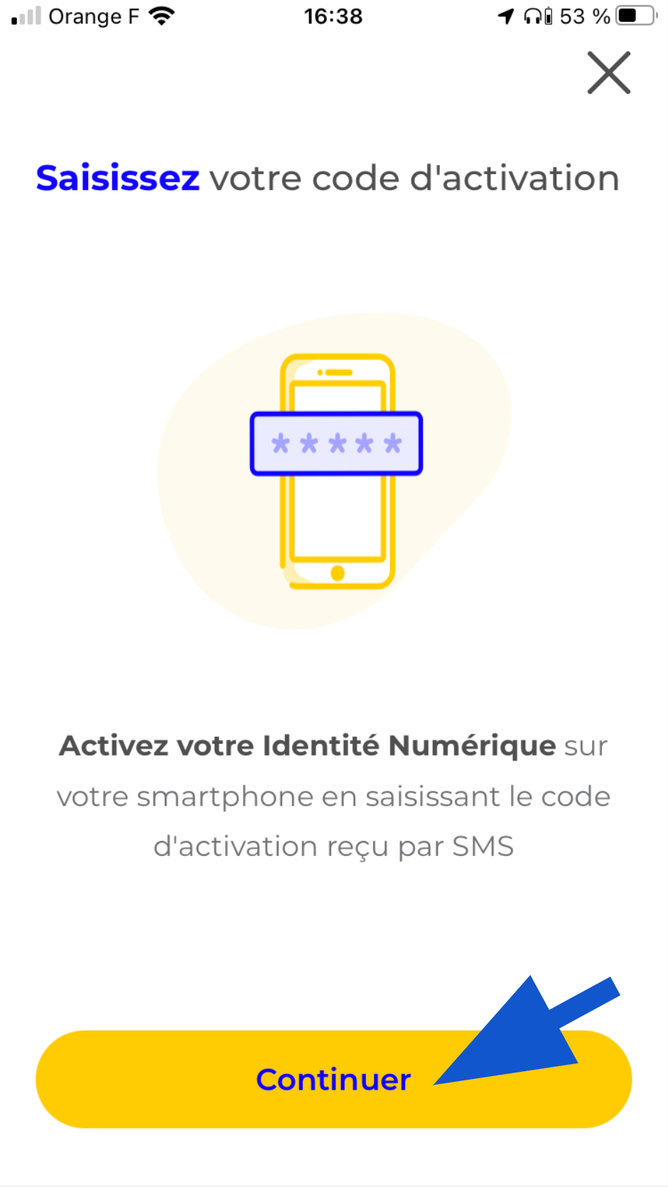 Saisie du code d'activation de l'identité numérique La Poste