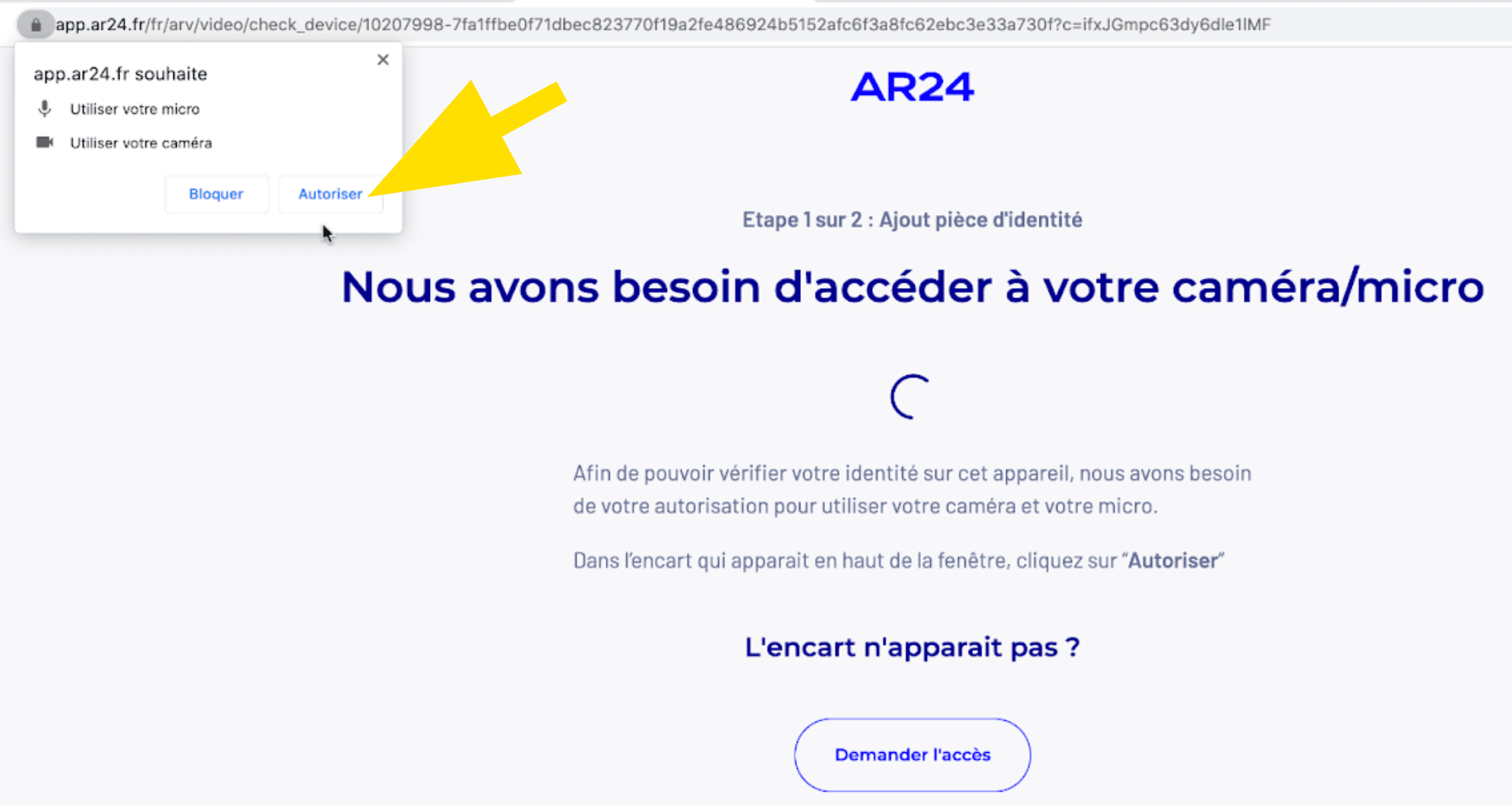 Autorisation d'accès au micro et à la caméra pour le site La Poste