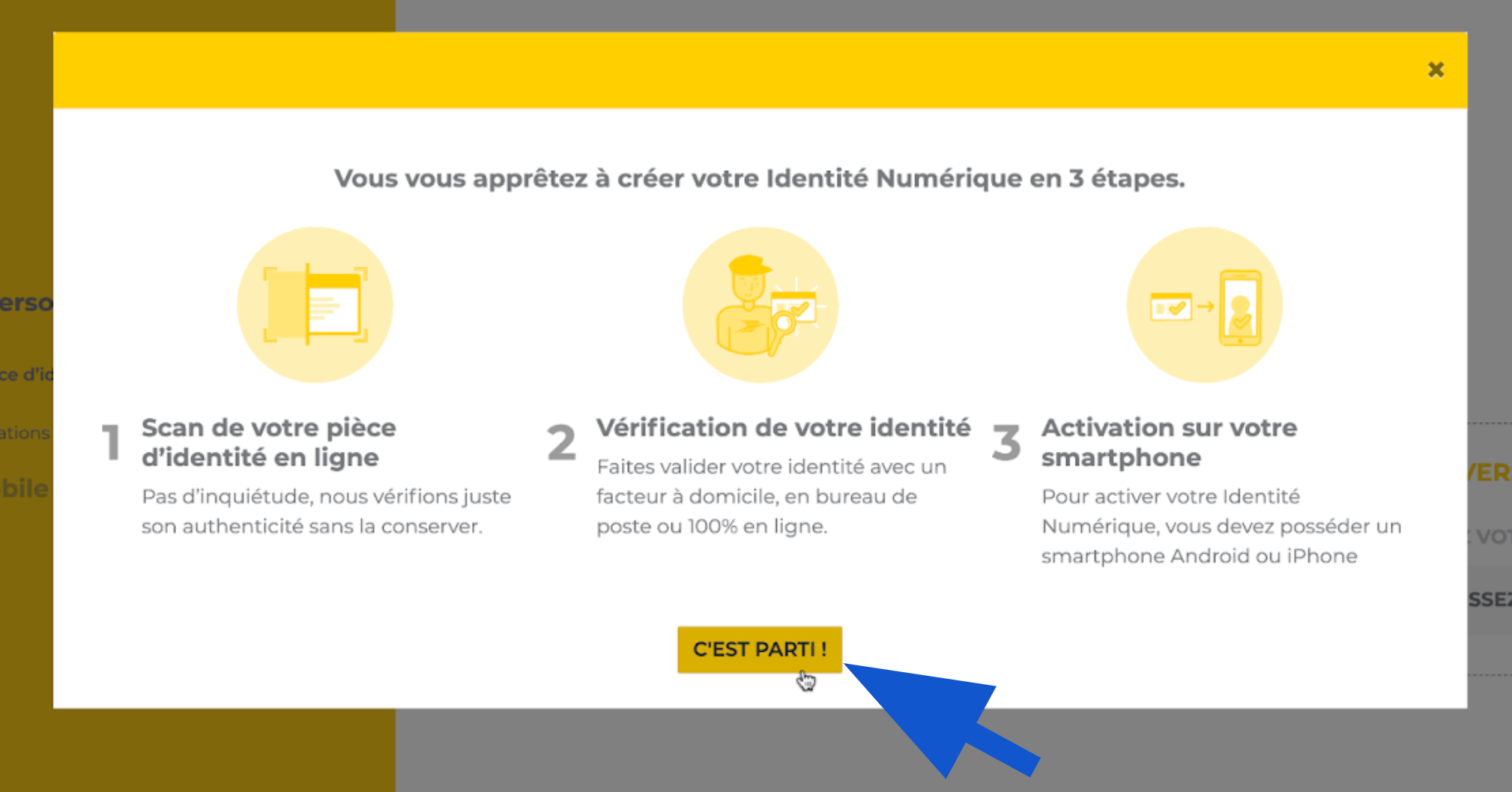 Bouton "C'est parti" pour créer son identité numérique La Poste