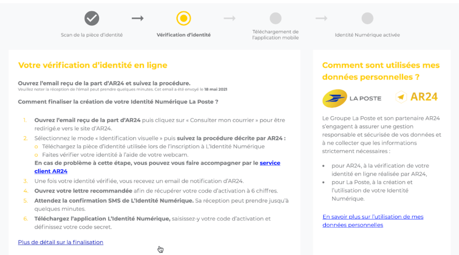 Procédure de vérification de son identité numérique La Poste en ligne